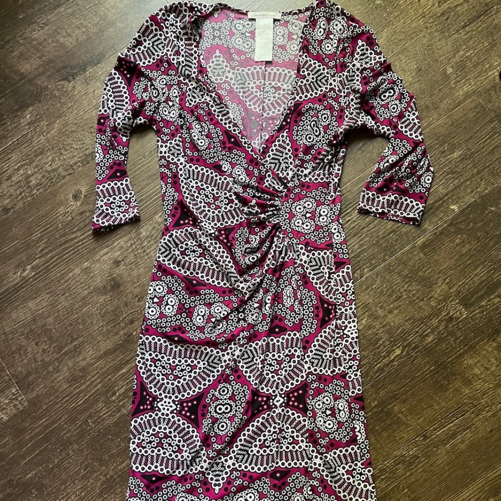 Laundry Women's Wrap Dress, Black and Pink Geometric Print, Size 10